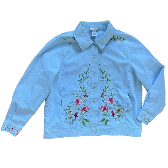 Victor Costa Occasion Embroidered Snap Up Denim Chambray Jacket Top size Large - Picture 1 of 10